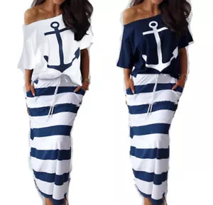Women Ladies Casual Sexy Boho Sailor Slim Long Maxi Dress Summer Sundress Party# - Picture 1 of 9