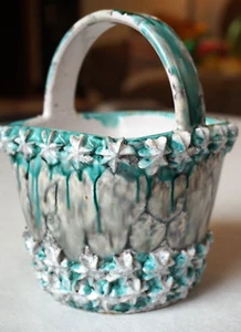Italian Drip CERAMIC BASKET VASE Italy MCM Royal Crown E&R Co Vintage 6 3/4" - Picture 1 of 19