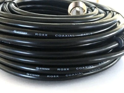 75 ft RG8X Mini-8 coaxial UHF PL-259 plug 50 ohm ham CB radio antenna coax cable - Image 1 of 4