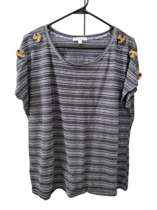 89th + Madison Top Black White Textured Stripes Cotton Blend Womens XL - Picture 1 of 11