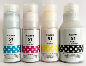 Bouteilles d'encre d'origine Canon GI-51 CMJN - PIXMA G1520 G2520 G2560 G3520 G3560 OUVERTES - Photo 1/4