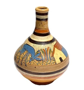 Vintage Mexican Folk Art Tlaquepaque Petatillo Pottery Vessel 9.5" Carafe Deer - Picture 1 of 6