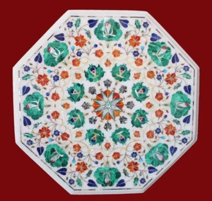 20" Marble Coffee Table Top White Pietra dura Inlay Art Work For Home Decors - Picture 1 of 2