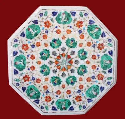 20" Marble Coffee Table Top White Pietra dura Inlay Art Work For Home Decors - Image 1 of 2