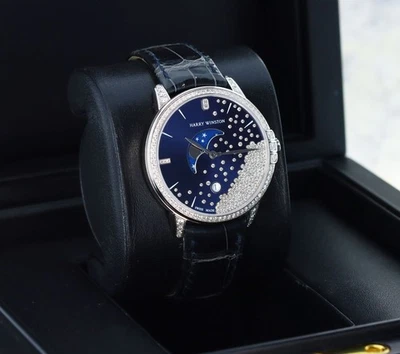 Harry Winston Gotas de Diamantes Medianoche 39 mm, Esfera Azul - Oro Blanco MIDQMP39WW004 Foto 1 de 4