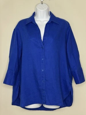 Женская рубашка ZARA 100% лен большого размера на пуговицах XS Royal цвет кобальтовый синий пляжный - Изображение 1 из 4