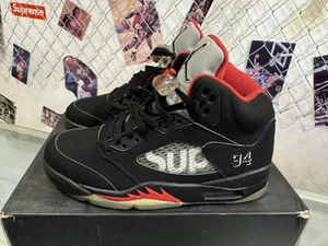 Supreme × Nike Air Jordan 5 Retro Black 824371-001 Men's Size 8 NEW! - Picture 1 of 11