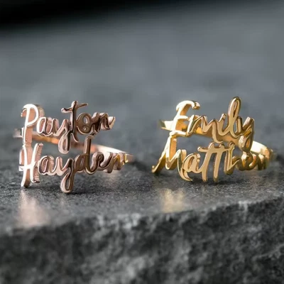 Joyería Personalizada Banda 1-4 Nombre Anillo Ajustable Acero Inoxidable Letras Oro Plata Foto 1 de 4