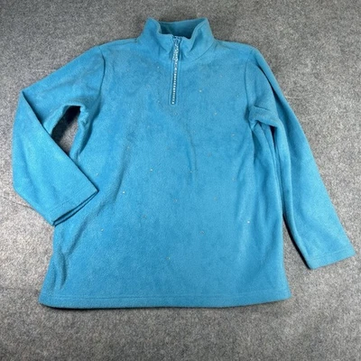 Quacker Factory Jacket Women’s Medium Blue Fleece Rhinestones Full Zip Artsy - Image 1 of 4