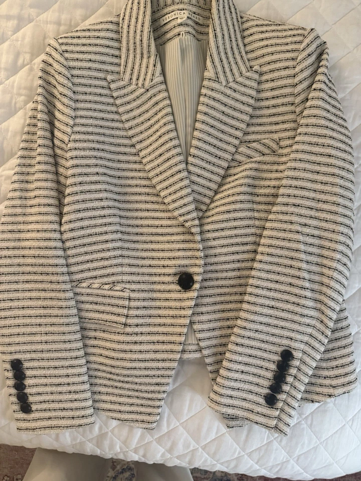 Veronica Beard Blazer Oatmeal And Black Stripe Size 10 - Image 1 of 3