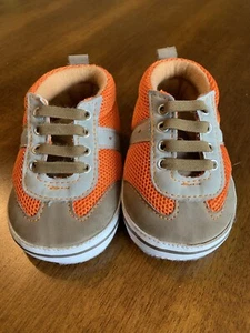  Little Me Baby Boy size 3 Tan and Orange Sneakers Soft Sole - Picture 1 of 5