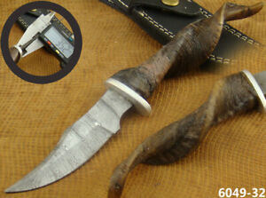 SUPERB HANDMADE DAMASCUS STEEL HUNTING KNIFE NATURAL SHEEP HORN (6049-32