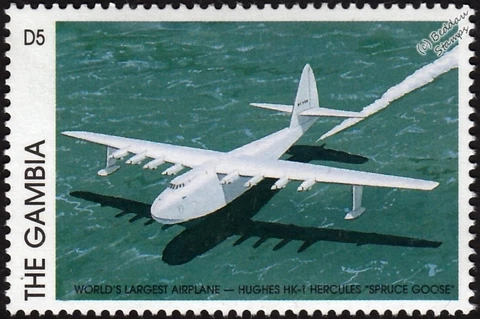SPRUCE GOOSE (Hughes HK-1/H-4 Hercules) Flying Boat Aircraft Stamp (1997 Gambia) Cover