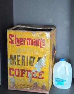 Antique Coffee Tin Advertising Can Sherman Bros Chicago IL Store Display HUGE!! - Picture 1 of 22