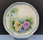 VINTAGE HAND PAINTED RETICULATED DECORATIVE PLATE PANSY FLOWERS