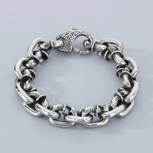 Vintage silver Stainless Steel Nail Design Link Chain Men's Bracelet 15MM 9.44'' - Picture 1 of 3