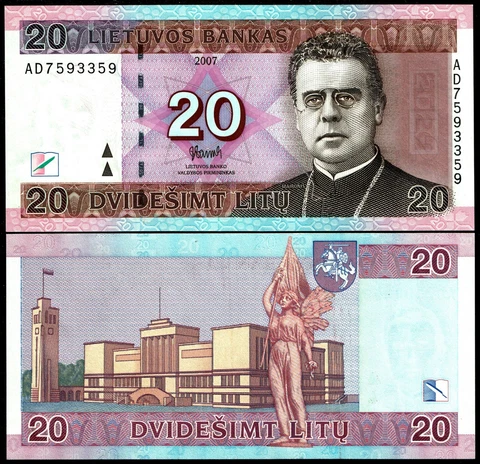 LITHUANIA 20 Litu 2007 P 69a UNCIRCULATED Cover