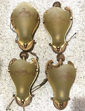 Set of 4 Deco Era Wall Sconces w/ Embossed Decorated Slip Shades