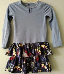 Tea Collection Sz 7 Girls Longsleeves Floral Tiered Skirted Dress Keyhole Front - Picture 1 of 11
