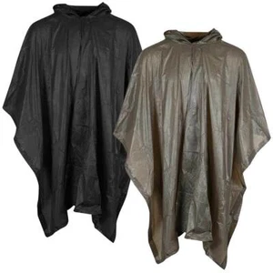 Poncho con capucha impermeable de plástico militar campamento senderismo festival capa de lluvia - Imagen 1 de 13