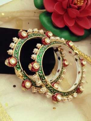 Bollywood Braut Mode Vergoldet Kunst Kundan Indisch Schmuck Damen Armreifen Satz - Bild 1 von 3