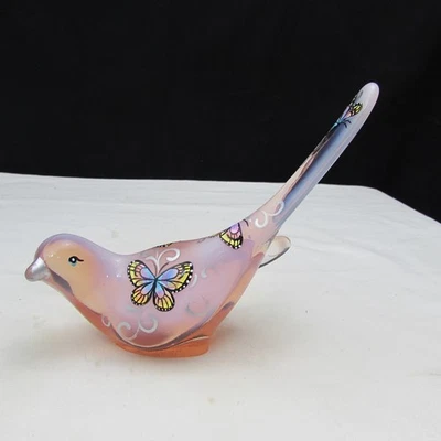 Fenton Peaches & Cream OOAK CC HARDMAN Hand Painted Happiness Bird 2015 W21 - Image 1 of 4