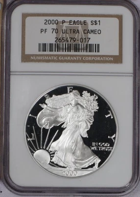 2000-P Silver Eagle 1 oz. $1 NGC PF70 Ultra Cameo. Free shipping. - Image 1 of 2