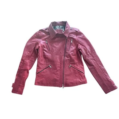 Vera Pelle итальянский из натуральной красной кожи Moto Куртка Пальто женщин длинным рукавом - Изображение 1 из 4