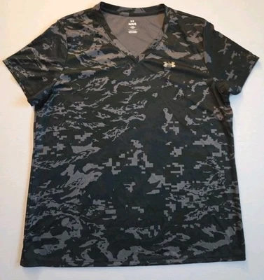 Under Armour HeatGear Women's L Black Gray Camo T-Shirt-EUC - Imagem 1 de 4