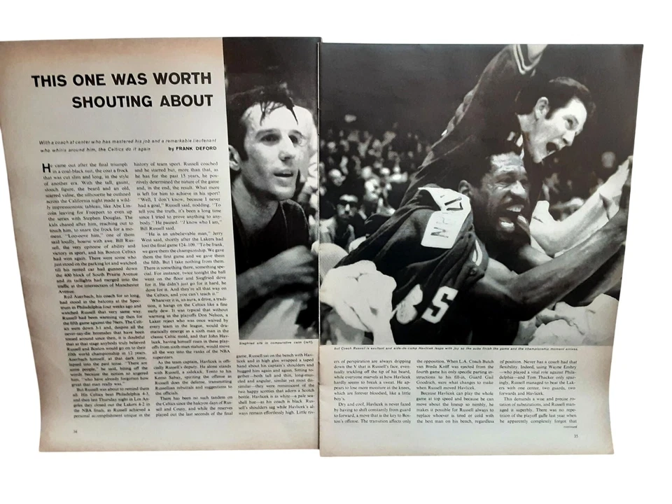 Boston Celtics 1968 4 páginas artículo de Bill Russell John Havlicek Foto 1 de 2