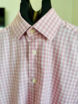 Camisa de vestir David Donahue para hombre 15,5 34/35 rosa a cuadros ajuste puño francés Foto 1 de 4