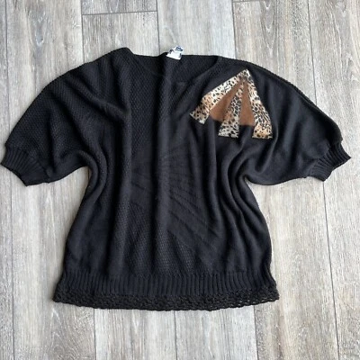 Suéter Vintage Años 80 Manga Dolman Declaración Negro Estampado Leopardo Animal Grande Foto 1 de 4