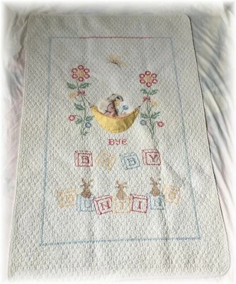 Antique Vintage Baby Crib  Quilt Pattern Hand Stitched 34"x 52" Cross Stitch Fun - Image 1 of 4