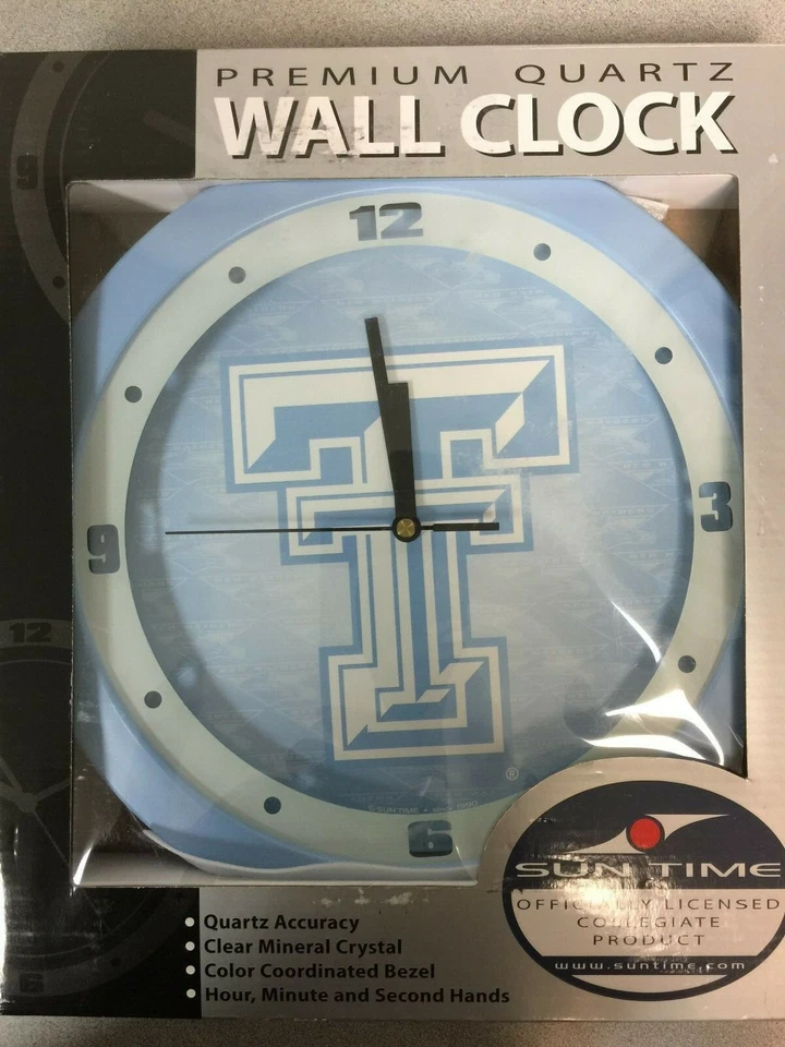 Reloj de Pared SunTime NCAA Texas Tech Red Raiders - Azul Bebé NUEVO Foto 1 de 3