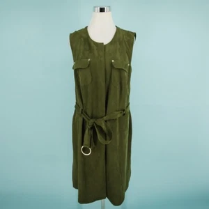 Chico's 3 Size XL Green Faux Suede Wrap Belted Sleeveless Tunic Long Vest Jacket - Picture 1 of 8