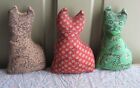 Three Primitive Stuffed Gingham Fabric Country Cats