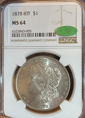Dólar de plata Morgan 1878 8TF NGC/CAC MS64 Foto 1 de 4