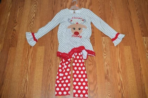 EMILY ROSE NWT Gray Reindeer Dress Shirt Red White Leggings 2 Pc Set Sz 5 - Picture 1 of 2