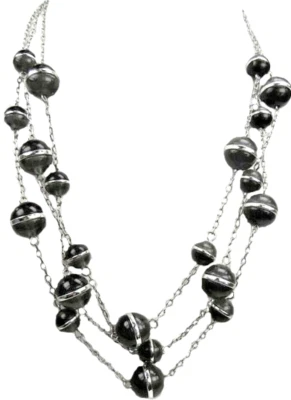 Coldwater Creek Collar Plata SR 49.95 3 Hilos Negro Gris Cuentas 20.5-23.5" Nuevo Foto 1 de 4