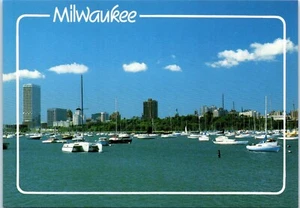Sail Boats, Lake Michigan Lake Front Milwaukee, Wisconsin Postcard - Picture 1 of 2