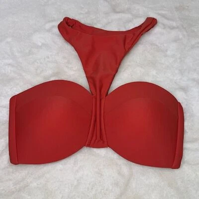 Top de bikini MIKOH acolchado bandeau cuello alto rojo para mujer talla pequeña Foto 1 de 4
