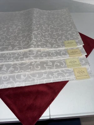Set Of 4 Lenox White Placemats Opal Innocence Pattern Machine Washable New - Image 1 of 4