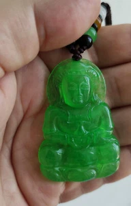 Carved Jade Pendant Natural Chinese Green Jadeite or Jade Laughing Necklace - Picture 1 of 6