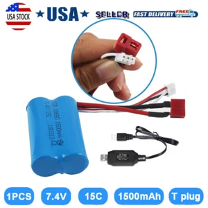 7.4V 1500mAh Rechargeable Lipo Battery + USB Charger for WLtoys 4WD Rc Car Spare - Picture 1 of 11