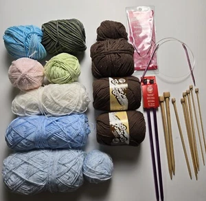Posten Strickzubehör 2 Pfund Garn, Rundstricknadeln, Bambus & Alaun - Bild 1 von 7