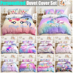 Unicorn Princess Mermaid Girls Cartoon Custom Made Doona Duvet Quilt Cover Set - Picture 1 of 23