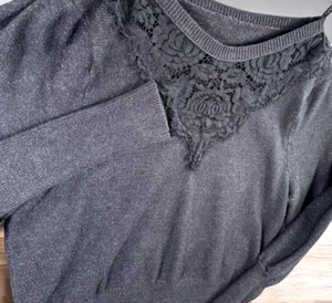 Laundry by Shelli Segal Sweater S Black Goth Lace Barrel Cuff Floral Punk Y2K - Picture 1 of 11