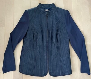 Peter Nygard Collection Blue 100% Leather Knit Zip Jacket Women's SIZE MEDIUM - Picture 1 of 9