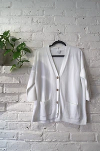 J. Jill White V-Neck Cardigan Sweater Button Front Beachy Grandmacore Cottage - Picture 1 of 8