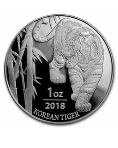 1 - 2018 KOMSCO SOUTH KOREA 1 oz SILVER TIGER MEDAL BULLIPm - Picture 1 of 2